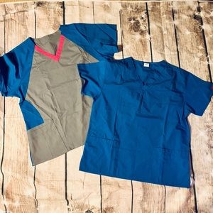 2 LARGE VNECK BLUE SCRUB TOPS